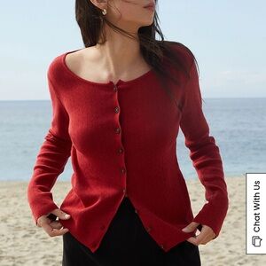 Brandy Melville Red Pointelle Button-Up Cardigan